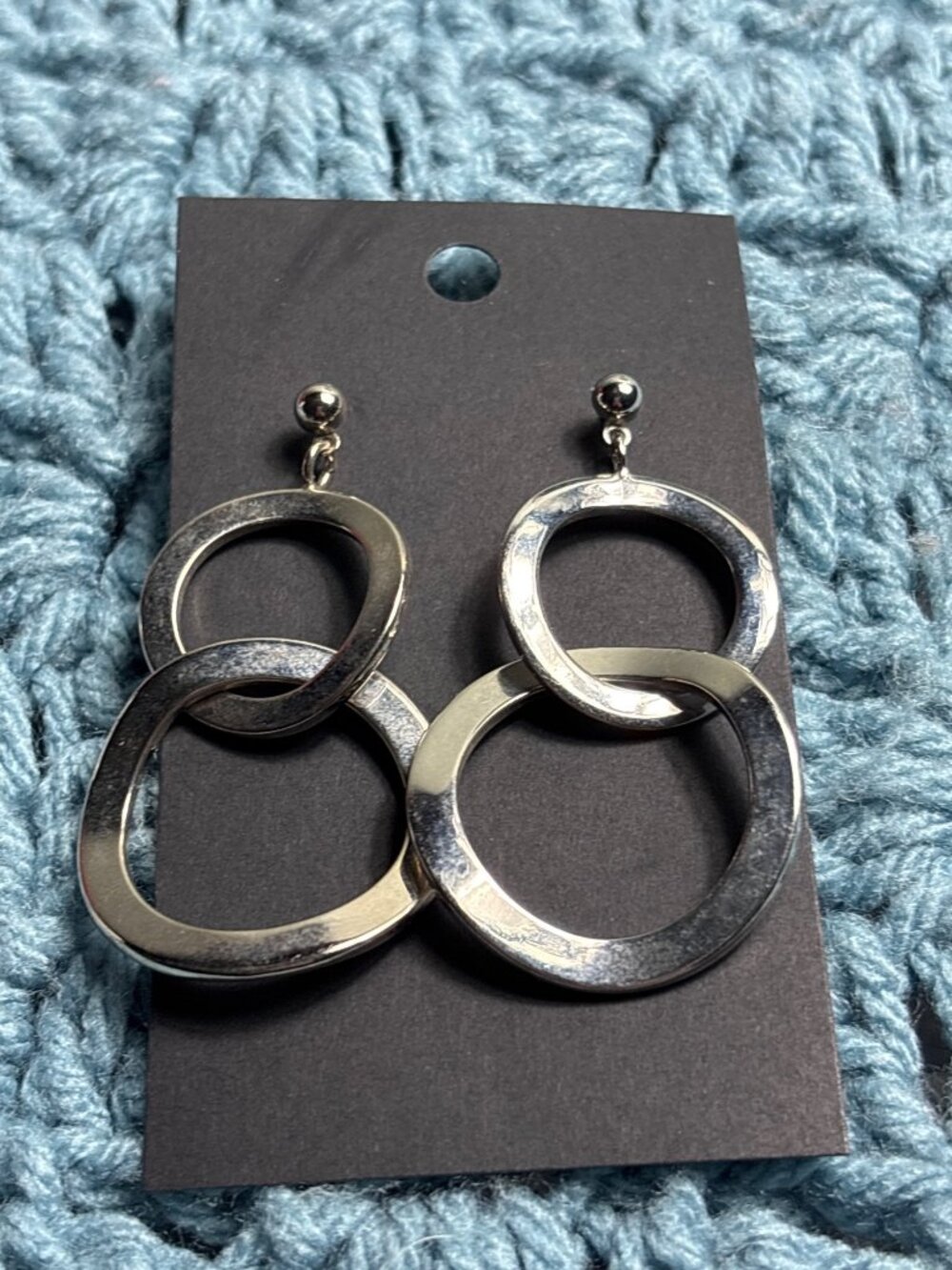 Silvertone Circles Dangle Earrings 1.75 inches